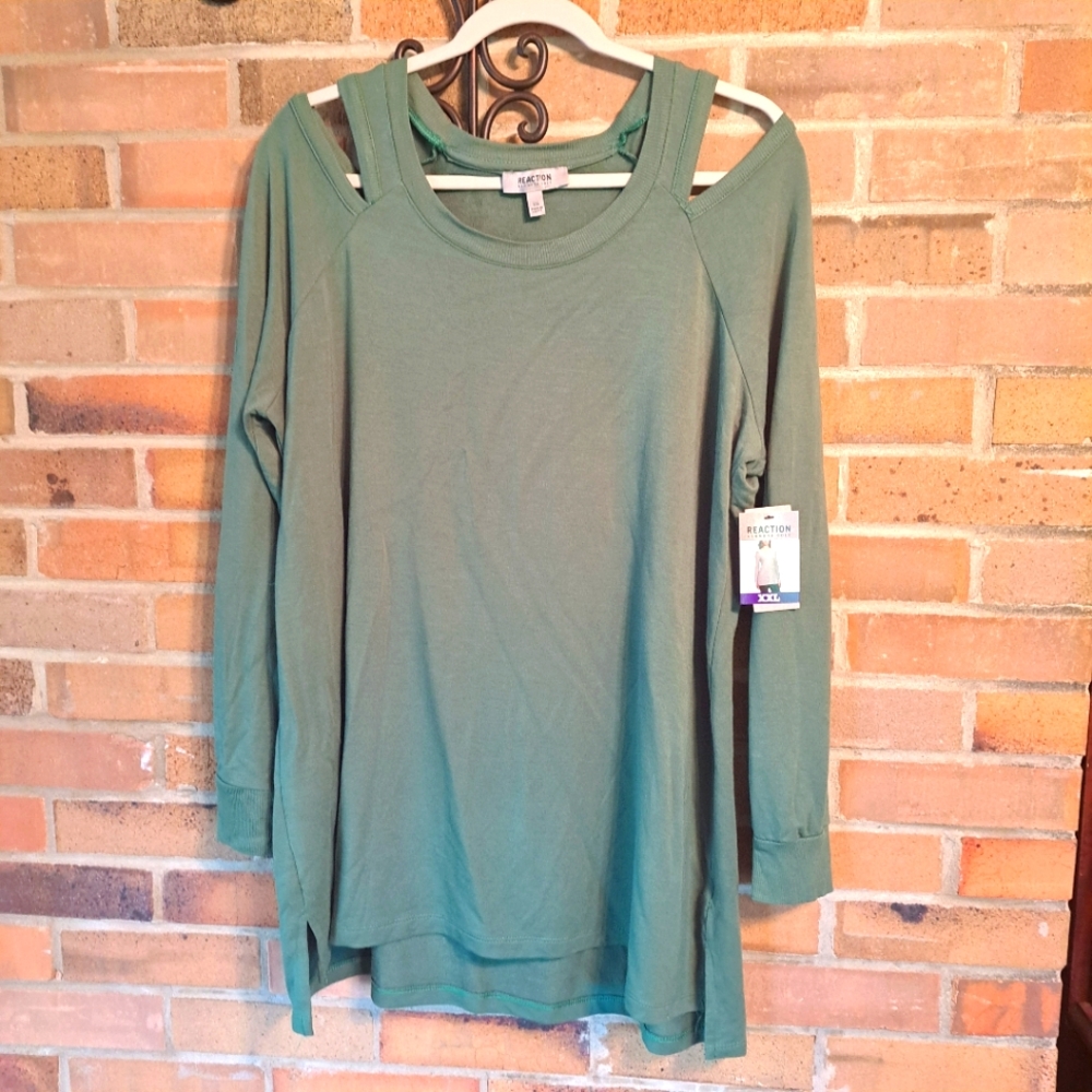 Kenneth Cole Size XXL, Green Cut Out Tunic Top With High Low Hem